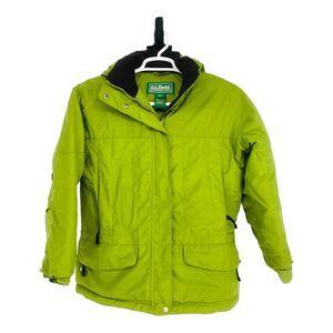 L.L. Bean Women's Petite Ski Winter Coat Green Insulated Hooded Jacket Size S